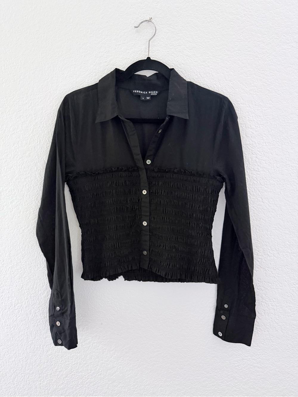 VERONICA BEARD Emersyn Smocked Button-Down Size M Luxury | Minimalist | Classic - Picture 3 of 7
